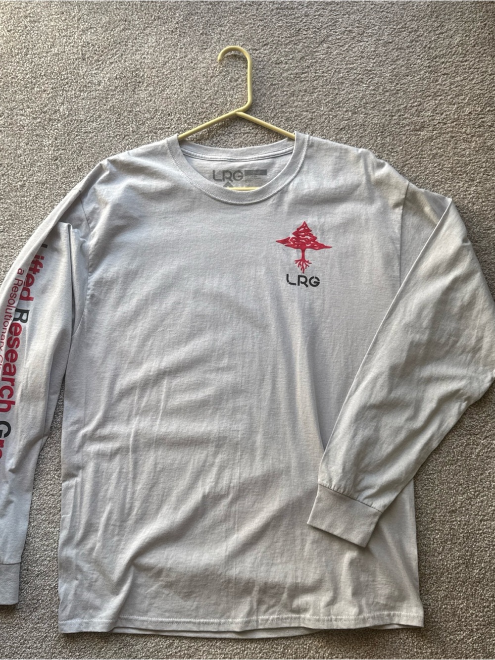 LRG Light Gray Long Sleeve Tee with Red Chest & Sleeve Graphics